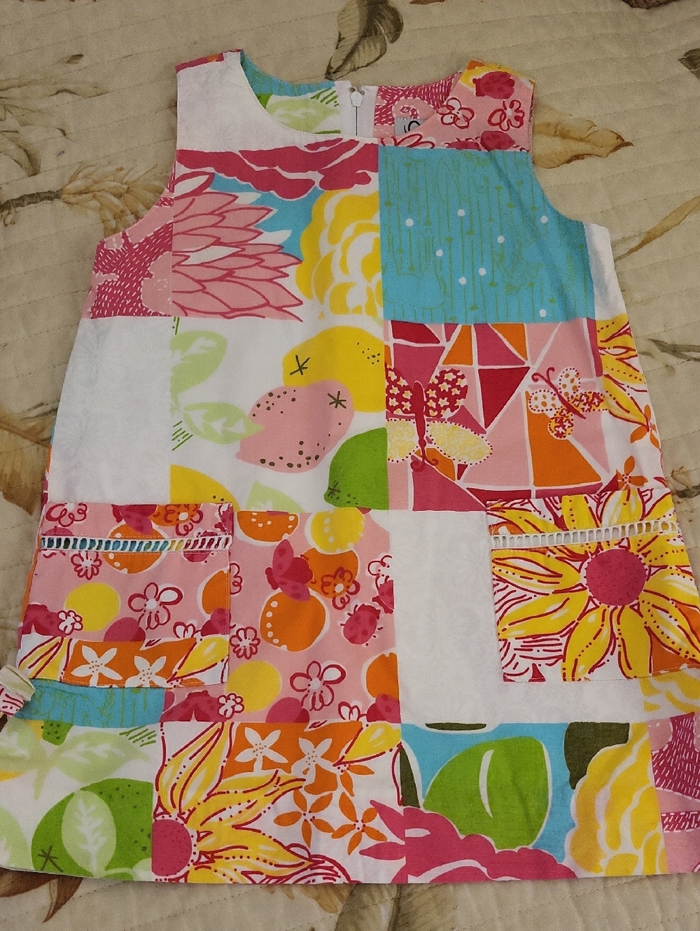 Lilly Colorful Patchwork Floral Girls Dress - Bright Multi
